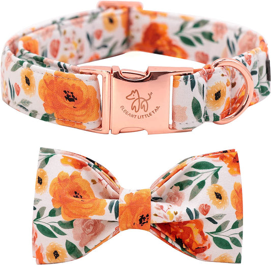 Floral Adjustable Dog Collar with Bowtie - Comfortable Design for Small, Medium, and Large Dogs and Cats