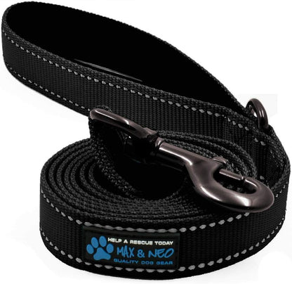 Reflective Nylon Leash for Small Dogs - Support Dog Rescue with Every Purchase (Black, 4X5/8)